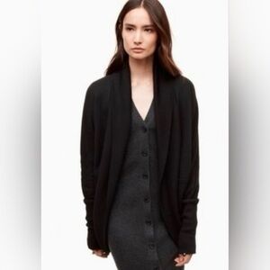 Aritzia Wilfred Diderot Cocoon Sweater Black Open Front Ribbed Trim Stretch